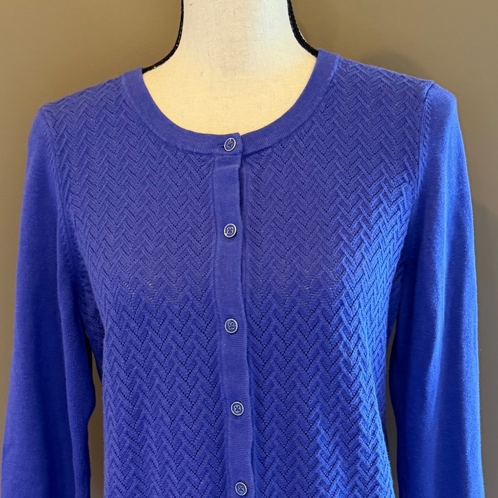 Talbots Women's Blue Purple Cardigan Classic Crochet, Size Large - Picture 2 of 10